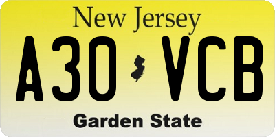 NJ license plate A30VCB