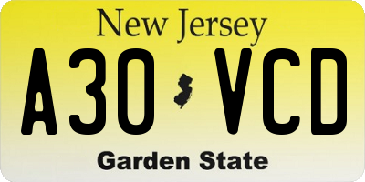NJ license plate A30VCD