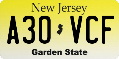 NJ license plate A30VCF