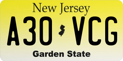 NJ license plate A30VCG