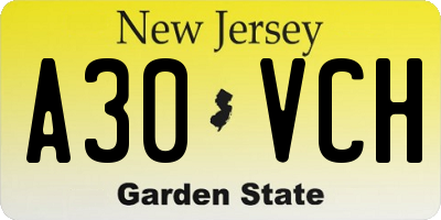 NJ license plate A30VCH