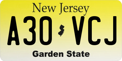 NJ license plate A30VCJ