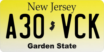 NJ license plate A30VCK