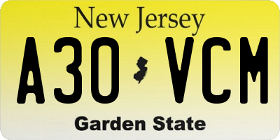 NJ license plate A30VCM