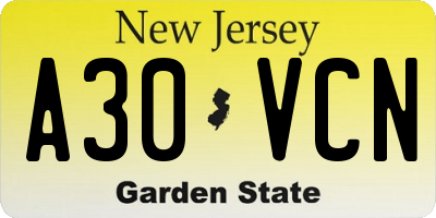 NJ license plate A30VCN
