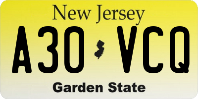 NJ license plate A30VCQ