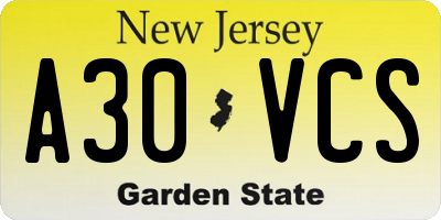 NJ license plate A30VCS