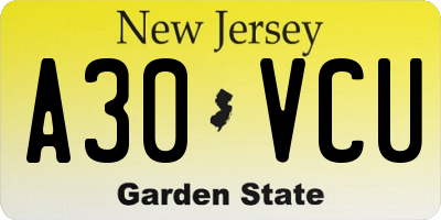 NJ license plate A30VCU
