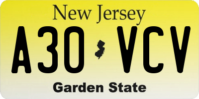 NJ license plate A30VCV