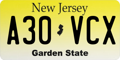NJ license plate A30VCX