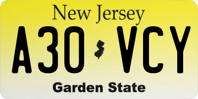 NJ license plate A30VCY