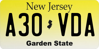NJ license plate A30VDA