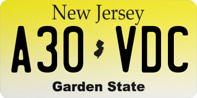 NJ license plate A30VDC