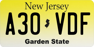 NJ license plate A30VDF