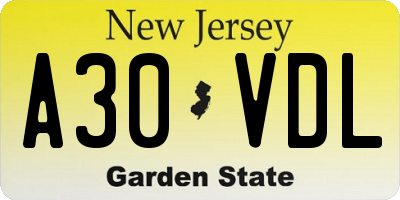 NJ license plate A30VDL