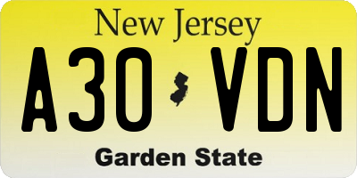 NJ license plate A30VDN