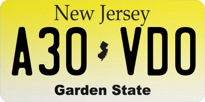 NJ license plate A30VDO
