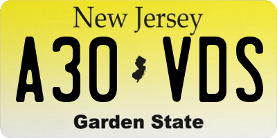 NJ license plate A30VDS