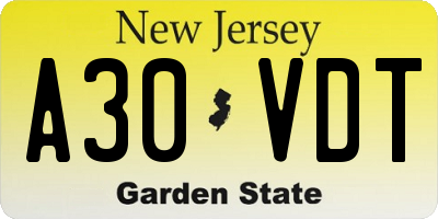 NJ license plate A30VDT