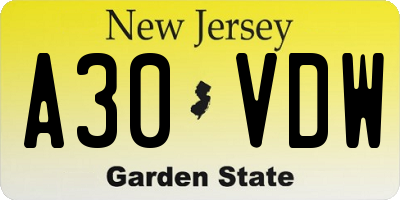 NJ license plate A30VDW