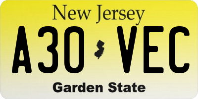 NJ license plate A30VEC