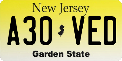 NJ license plate A30VED
