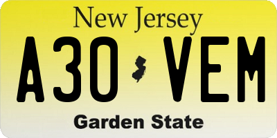 NJ license plate A30VEM