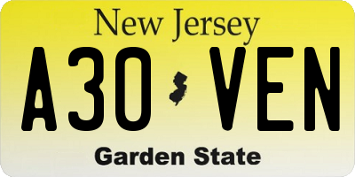 NJ license plate A30VEN