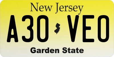 NJ license plate A30VEO