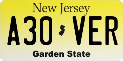 NJ license plate A30VER