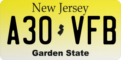 NJ license plate A30VFB