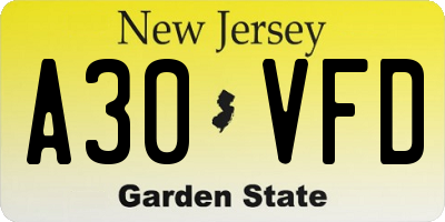 NJ license plate A30VFD