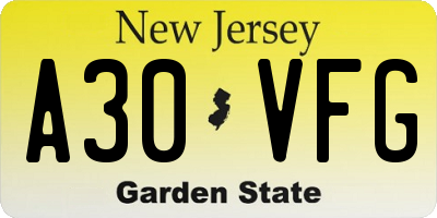NJ license plate A30VFG