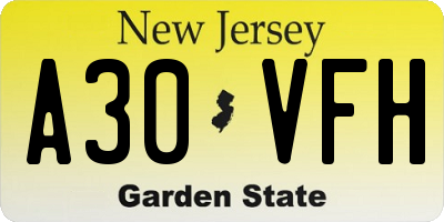 NJ license plate A30VFH