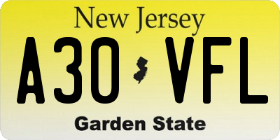 NJ license plate A30VFL
