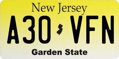 NJ license plate A30VFN