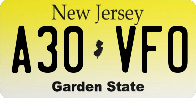 NJ license plate A30VFO