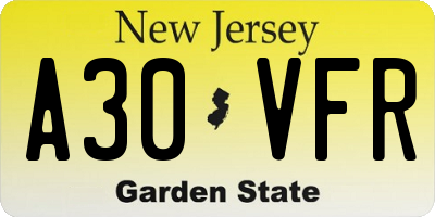 NJ license plate A30VFR