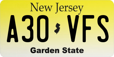 NJ license plate A30VFS