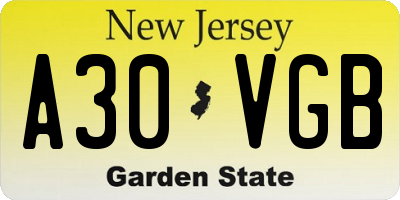 NJ license plate A30VGB