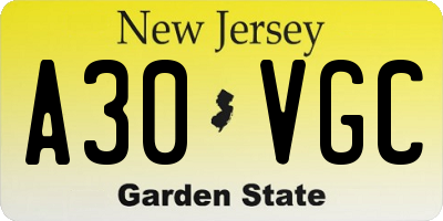NJ license plate A30VGC