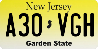 NJ license plate A30VGH