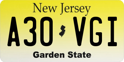 NJ license plate A30VGI