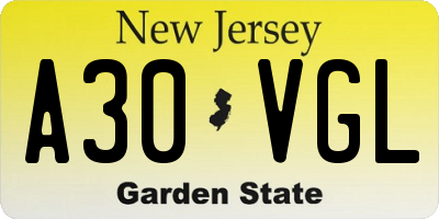NJ license plate A30VGL