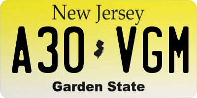 NJ license plate A30VGM