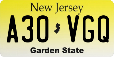NJ license plate A30VGQ