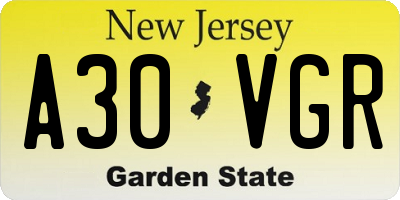 NJ license plate A30VGR