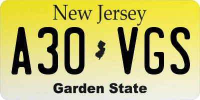 NJ license plate A30VGS