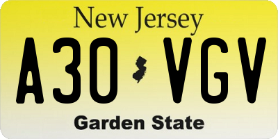 NJ license plate A30VGV
