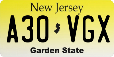NJ license plate A30VGX